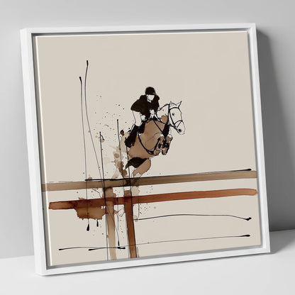 Fluidity of Flight show jumping horse canvas wall art in white frame