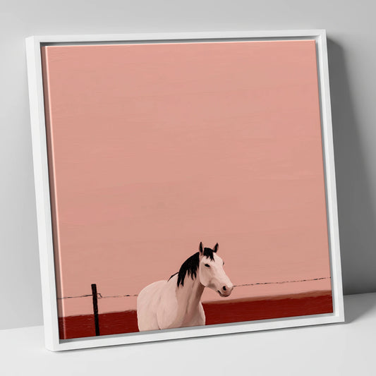 Dusty Rose Horizon horse portrait canvas wall art in white frame