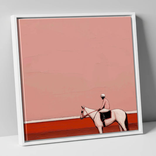 Dusty Rose Paddock racing horse canvas wall art in white frame