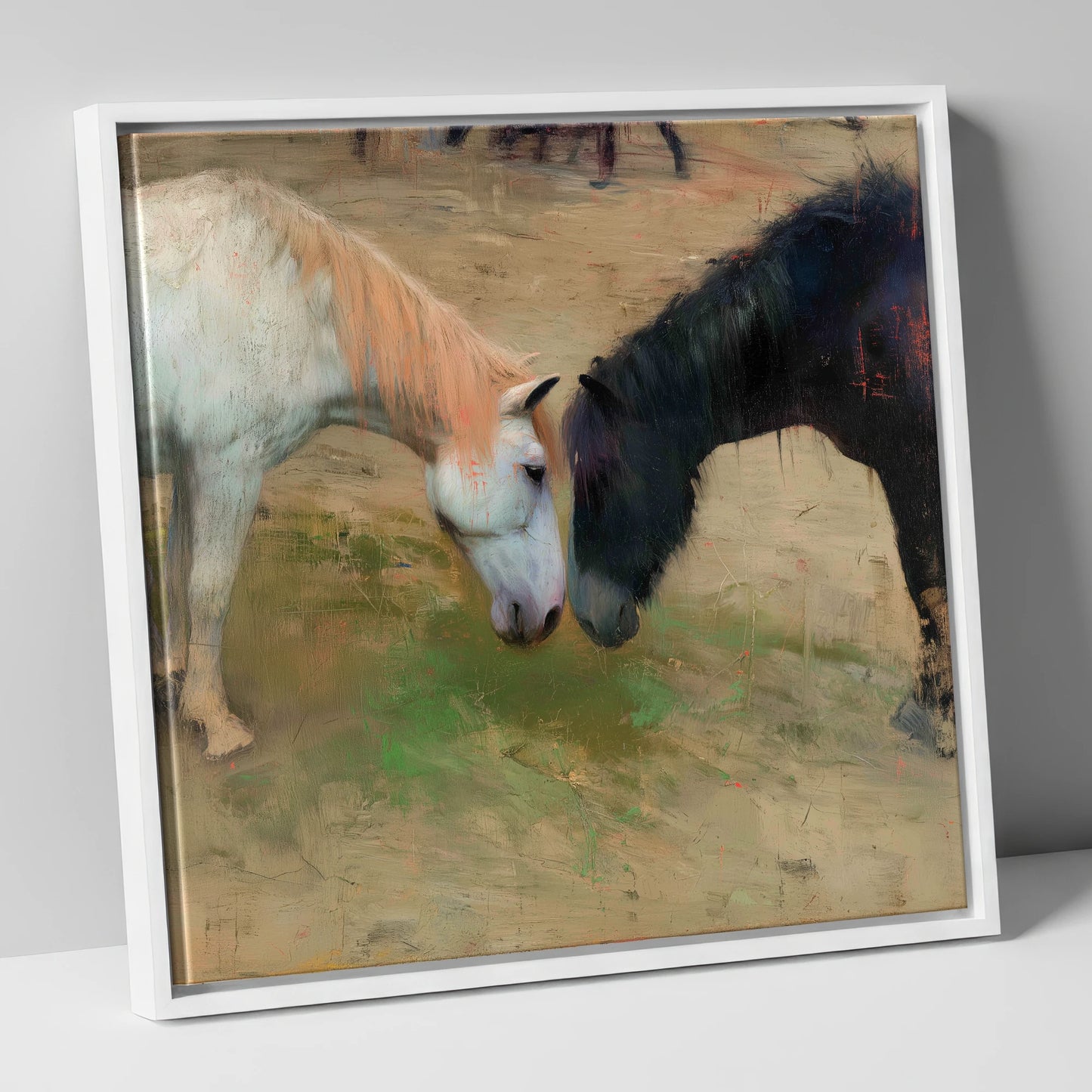 Gentle Connection horse portrait canvas wall art in white frame