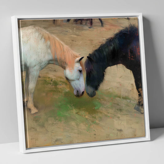 Gentle Connection horse portrait canvas wall art in white frame