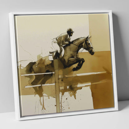 The Perfect Bascule show jumping horse canvas wall art in white frame