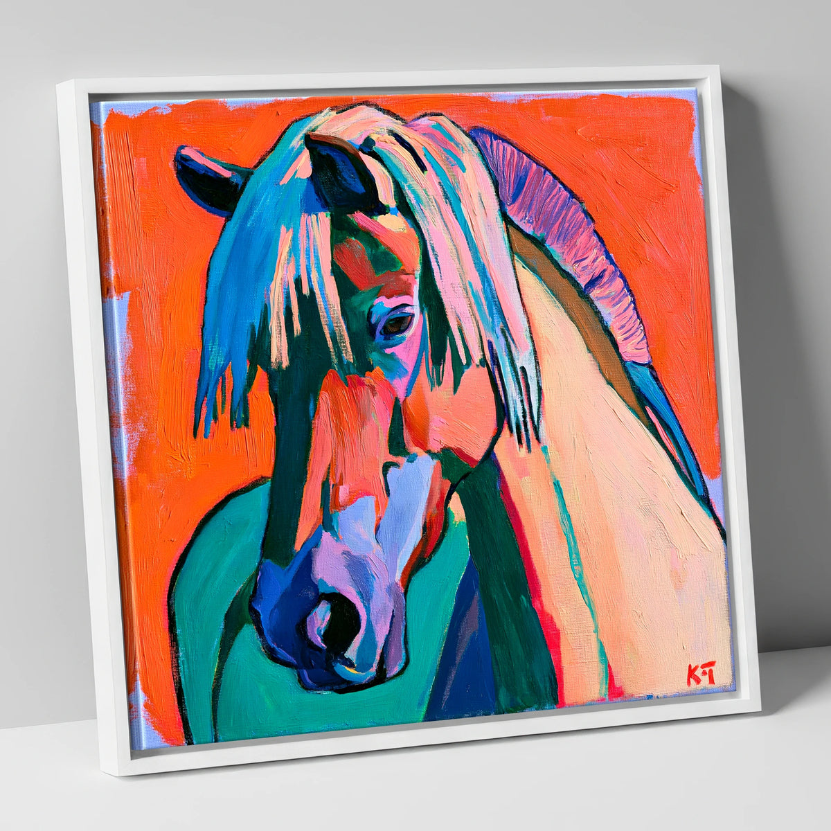 Vibrant Fjord Horse Portrait horse breed canvas wall art in white frame