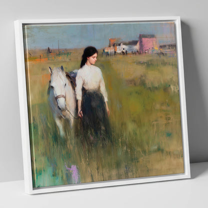 A Quiet Bond horse & rider canvas wall art in white frame