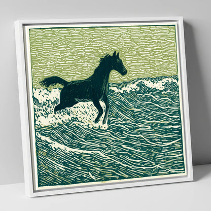 Wild Coastal Canter beach horse canvas wall art in white frame