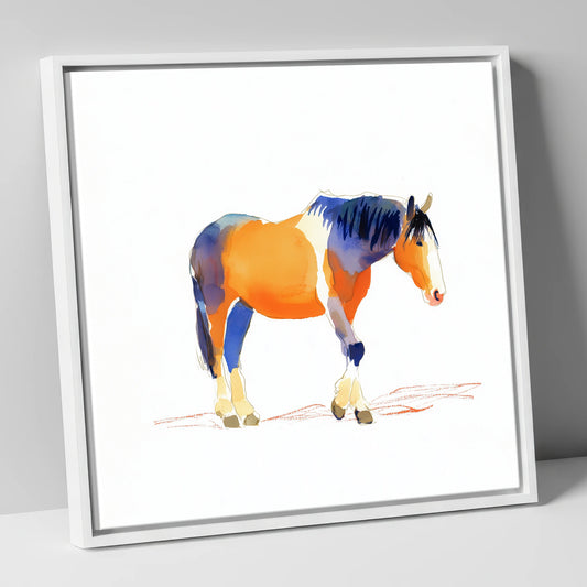 Vivid Working Stance working horse canvas wall art in white frame