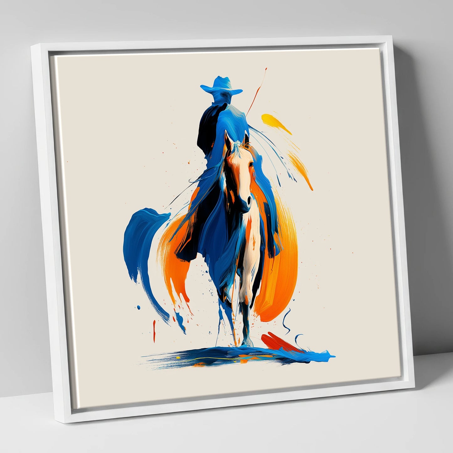 Cobalt Western Spirit western horse canvas wall art in white frame