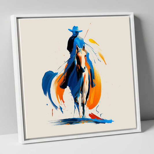 Cobalt Western Spirit western horse canvas wall art in white frame