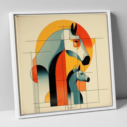 Structured Harmony mare & foal canvas wall art in white frame