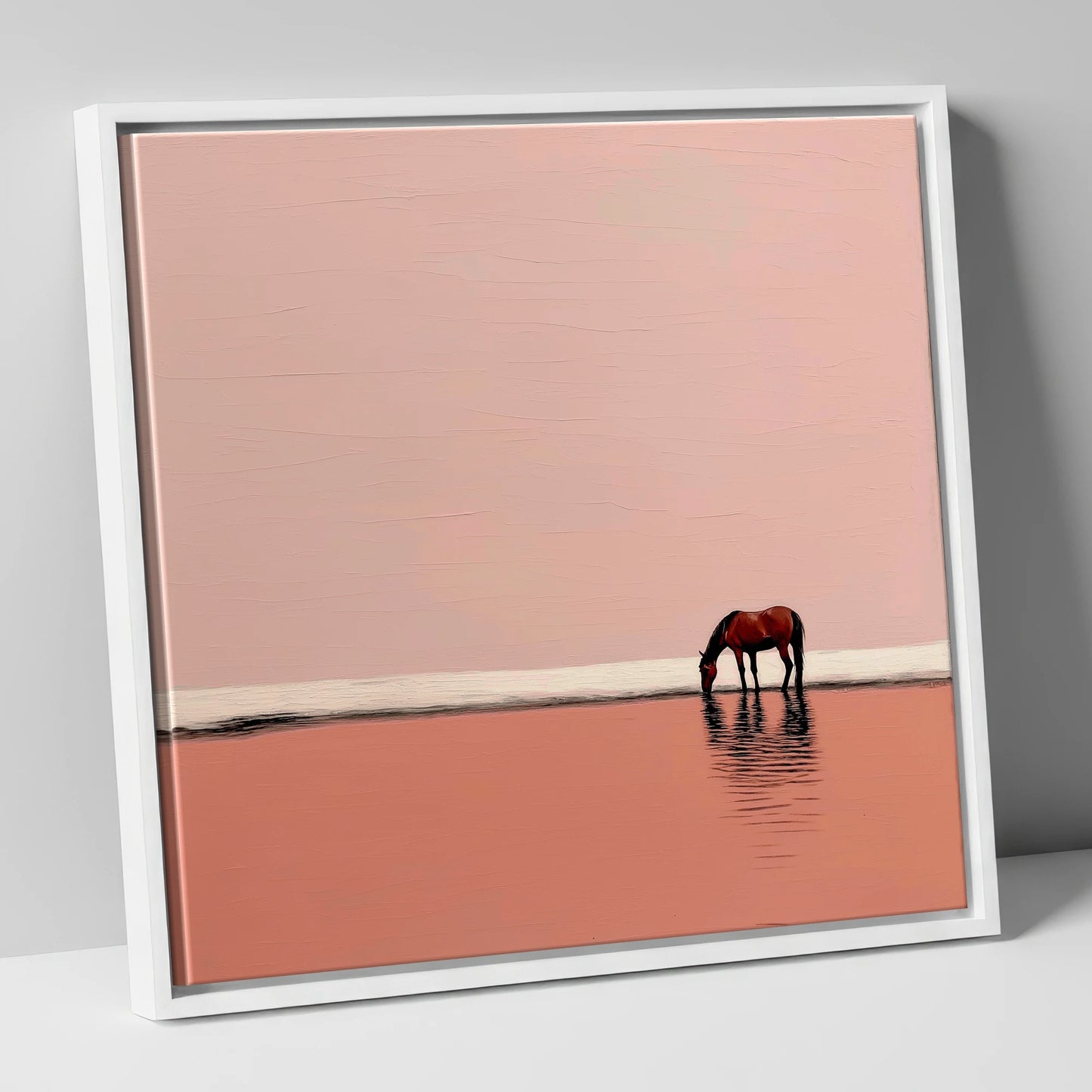 Dusty Rose Solitude horse landscape canvas wall art in white frame