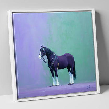 Harnessed Strength working horse canvas wall art in white frame