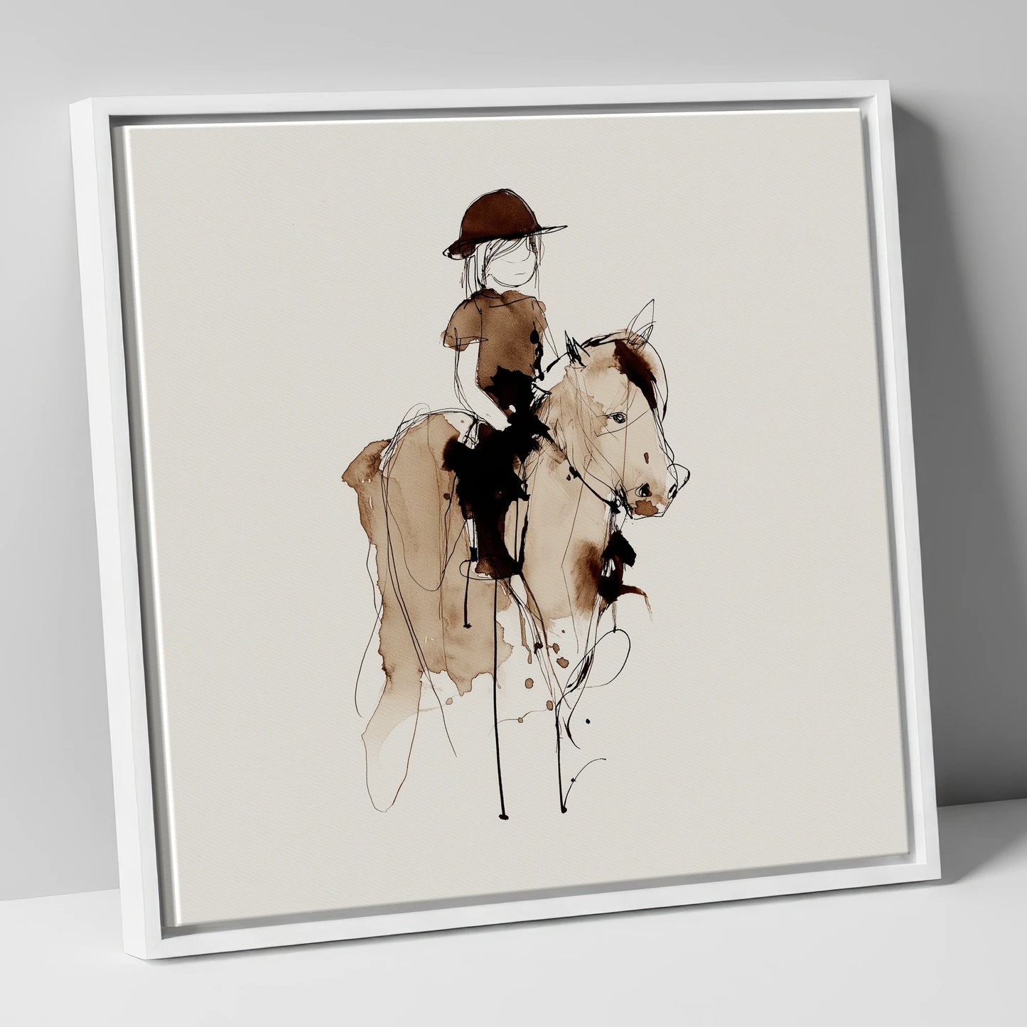 The Young Equestrian horse & rider canvas wall art in white frame