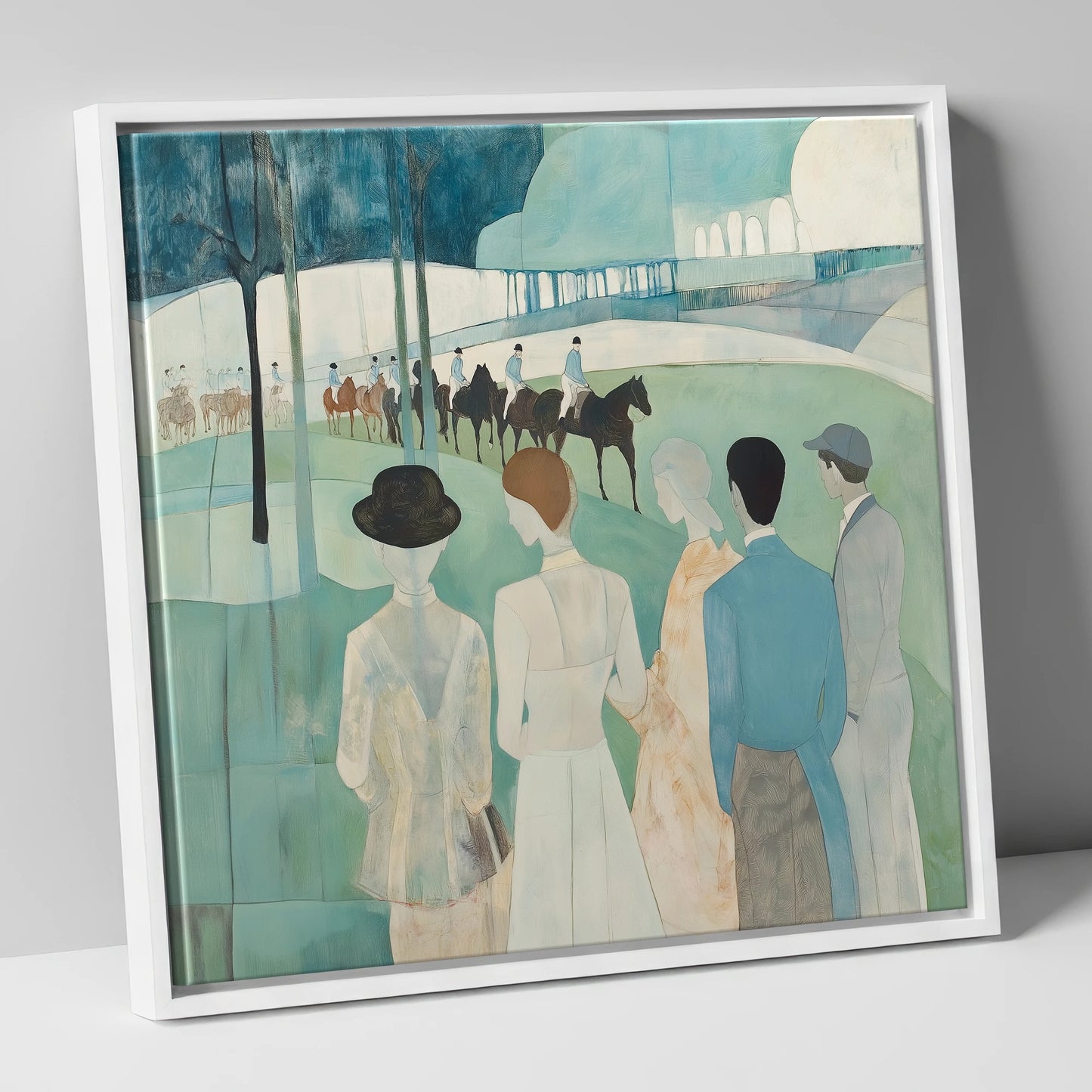Before the Off racing horse canvas wall art in white frame