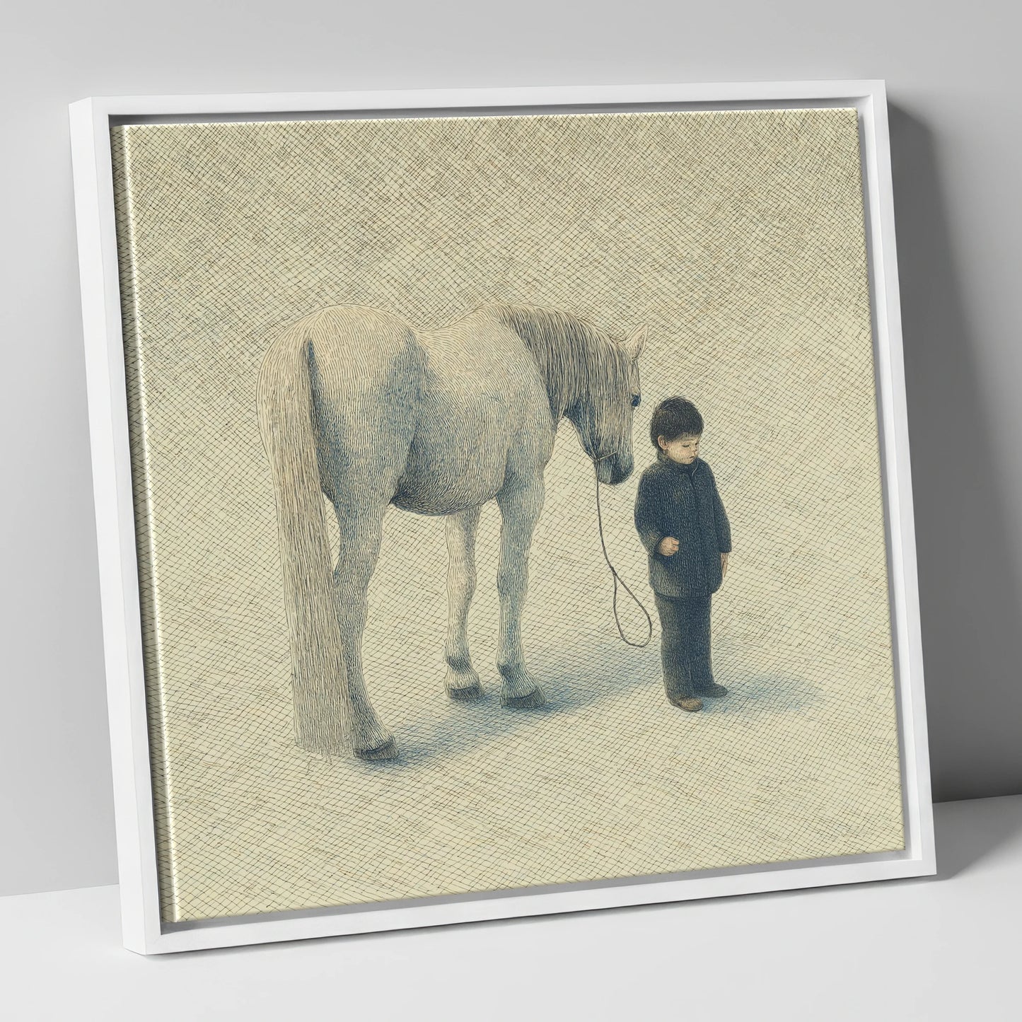 A Quiet Understanding horse & rider canvas wall art in white frame