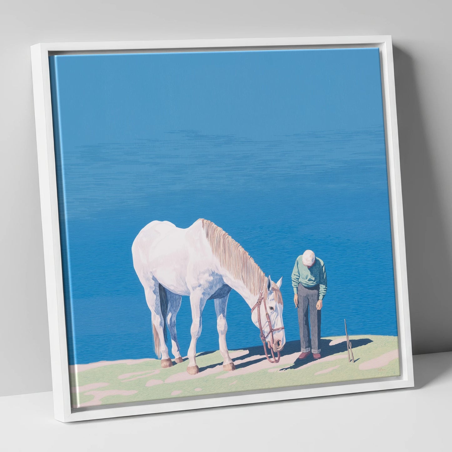 Shared Silence horse & rider canvas wall art in white frame