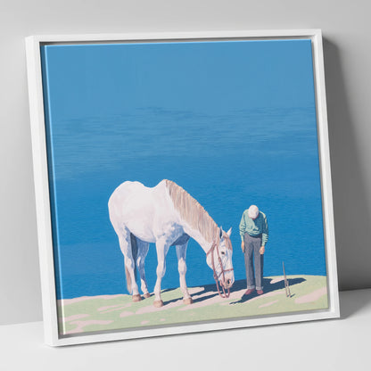 Shared Silence horse & rider canvas wall art in white frame