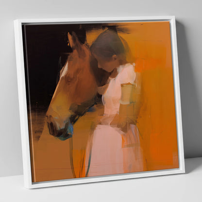 A Quiet Connection horse & rider canvas wall art in white frame