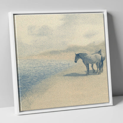 Coastal Companions horse landscape canvas wall art in white frame