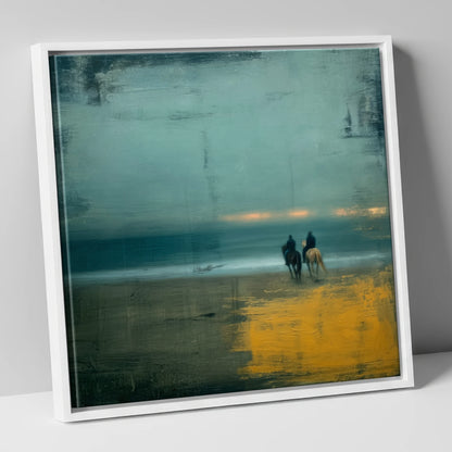 Ochre Tide Riders horse landscape canvas wall art in white frame