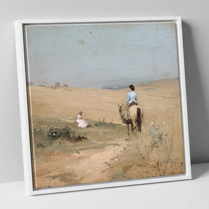 Hazy Summer Ride horse & rider canvas wall art in white frame