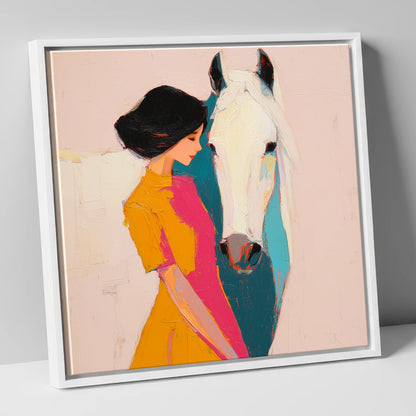 Vibrant Harmony horse & rider canvas wall art in white frame
