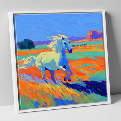 Vibrant Desert Canter wild horses canvas wall art in white frame
