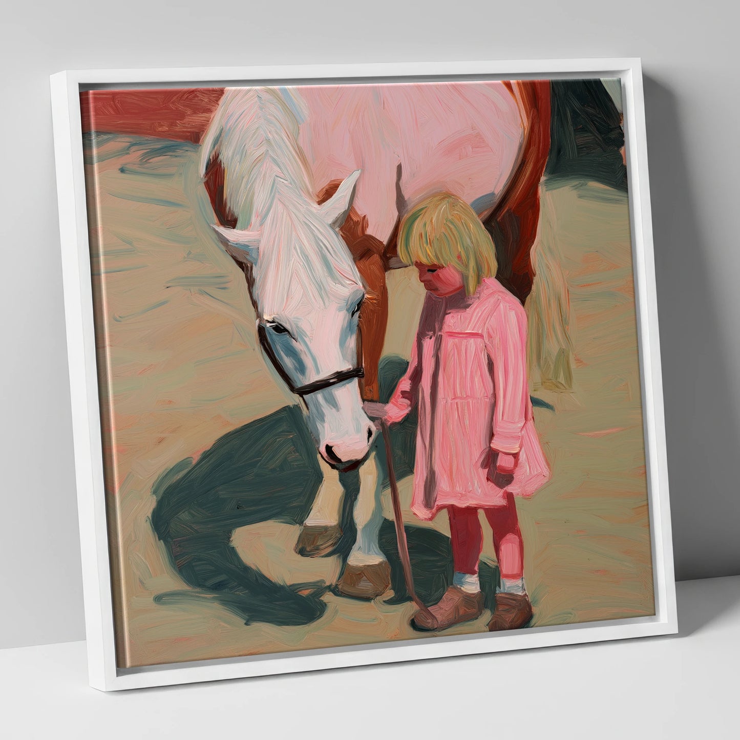 A Quiet Understanding horse & rider canvas wall art in white frame
