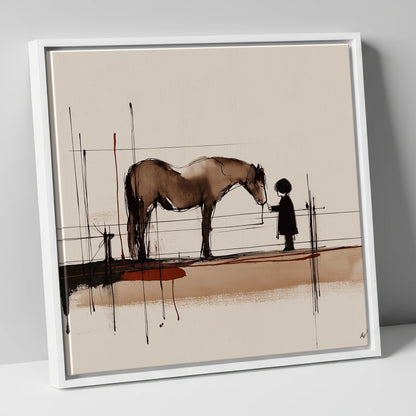 A Quiet Understanding horse & rider canvas wall art in white frame