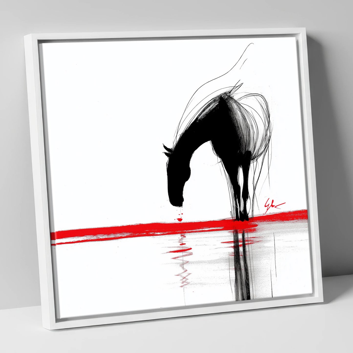 Crimson Reflection horse portrait canvas wall art in white frame