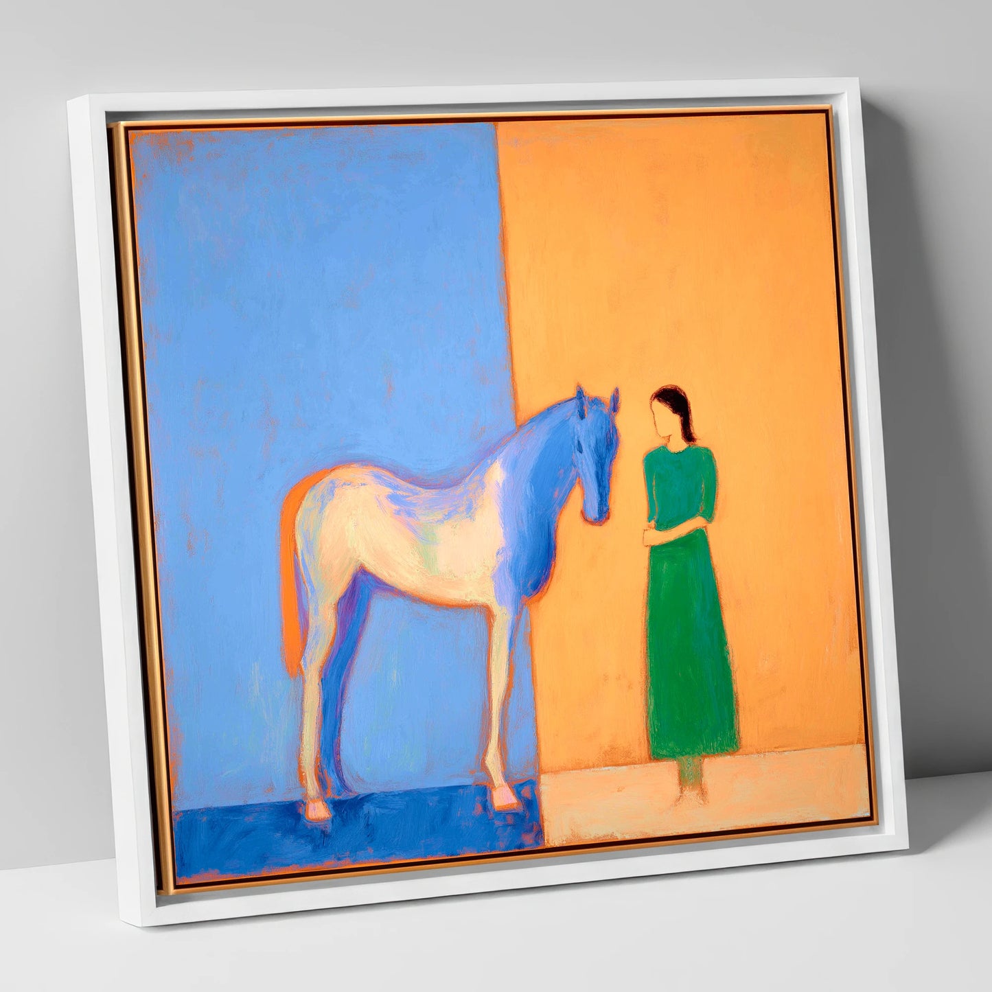 The Silent Bond horse & rider canvas wall art in white frame