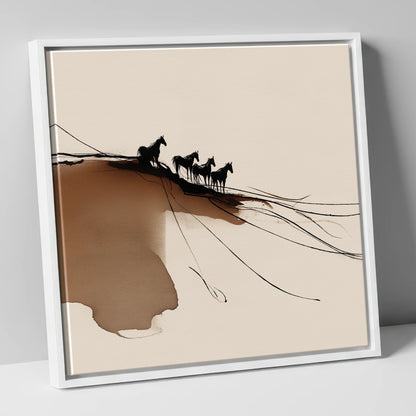 Herd on the Horizon wild horses canvas wall art in white frame
