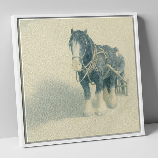 Steadfast in the Field working horse canvas wall art in white frame