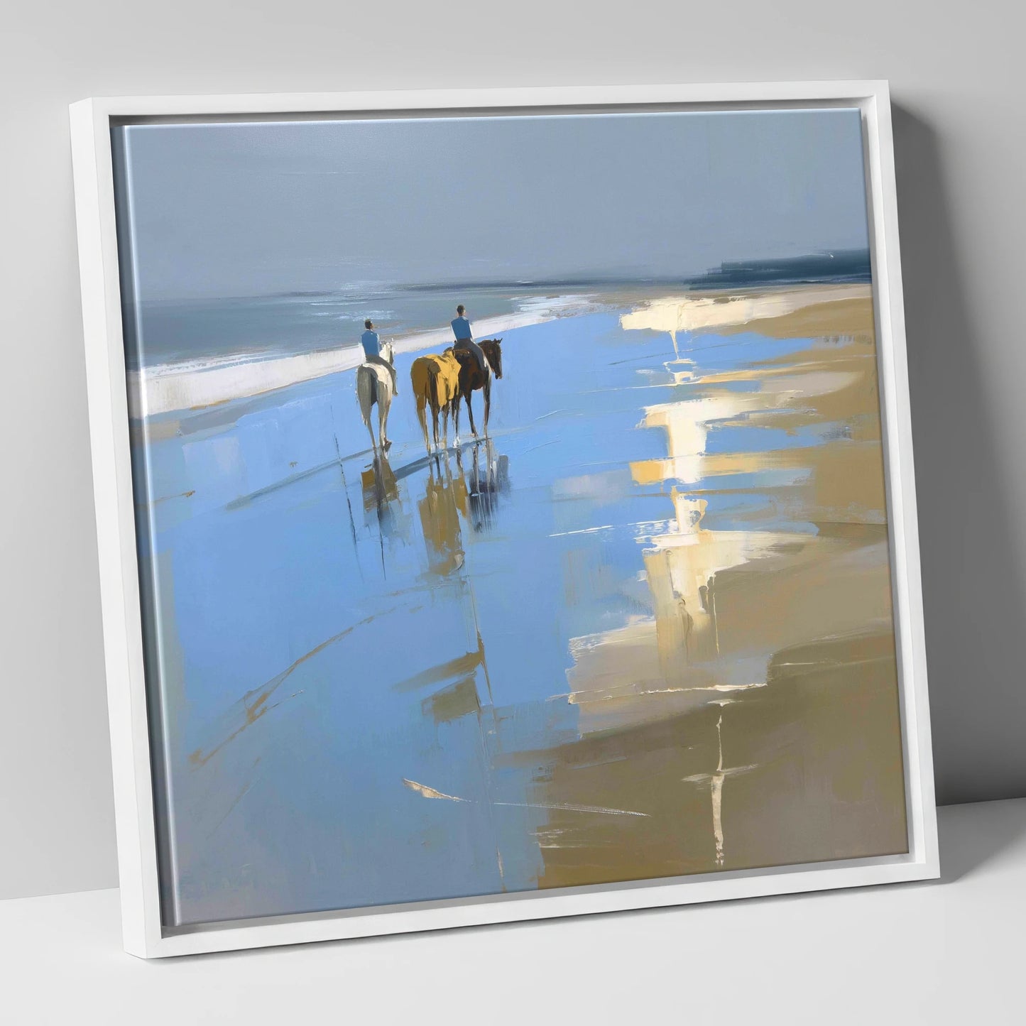 Shoreline Reflections horse landscape canvas wall art in white frame