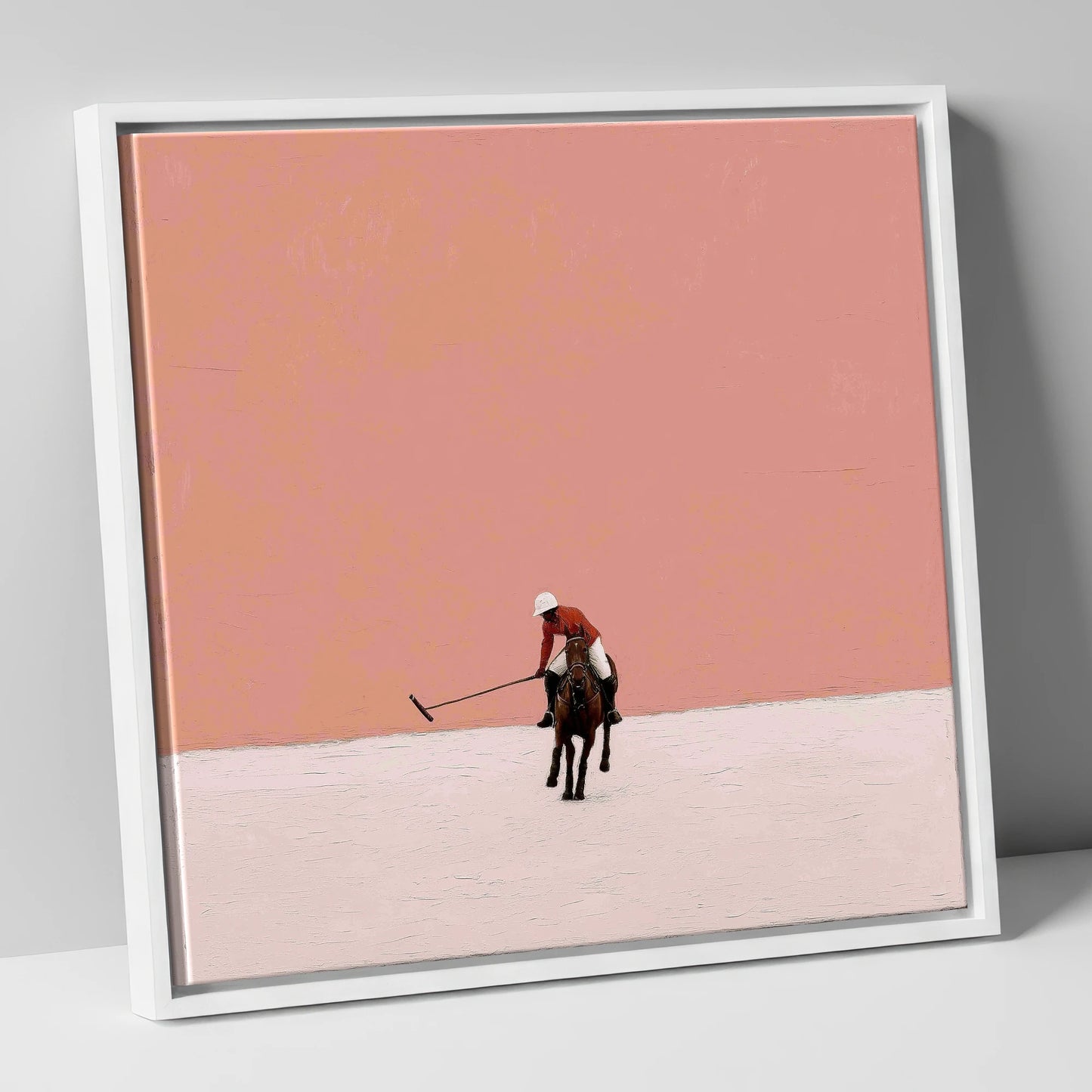 Rose Horizon Polo polo horse canvas wall art in white frame