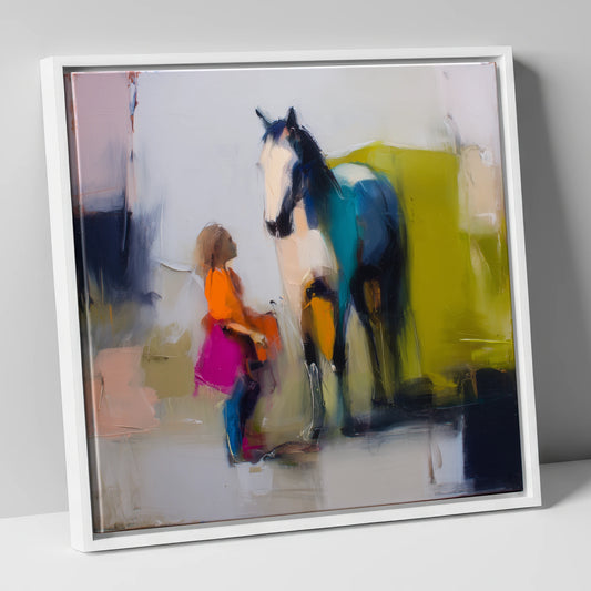 A Bold Understanding horse & rider canvas wall art in white frame