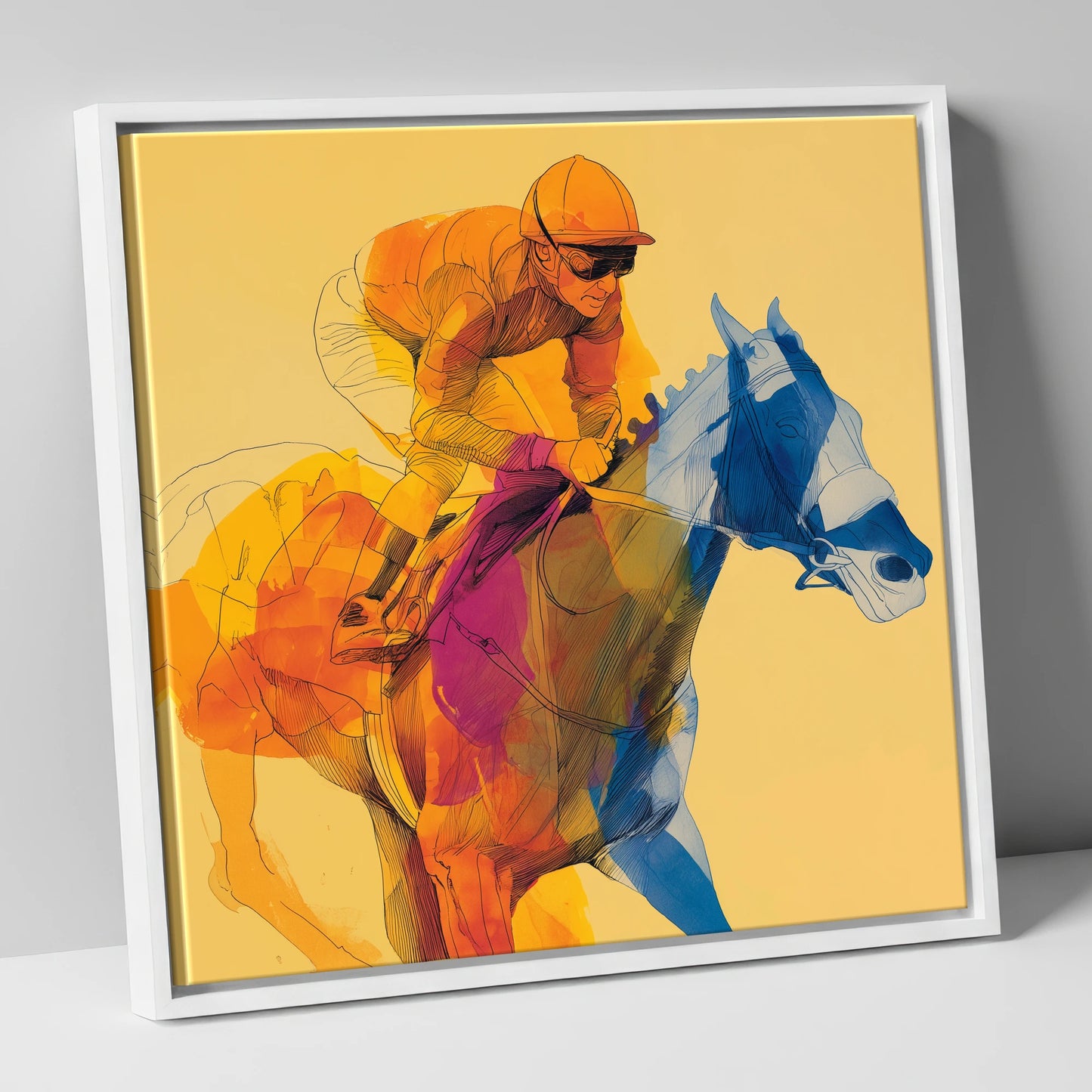 The Golden Furlong racing horse canvas wall art in white frame