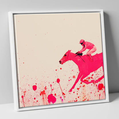 Velocity in Magenta racing horse canvas wall art in white frame
