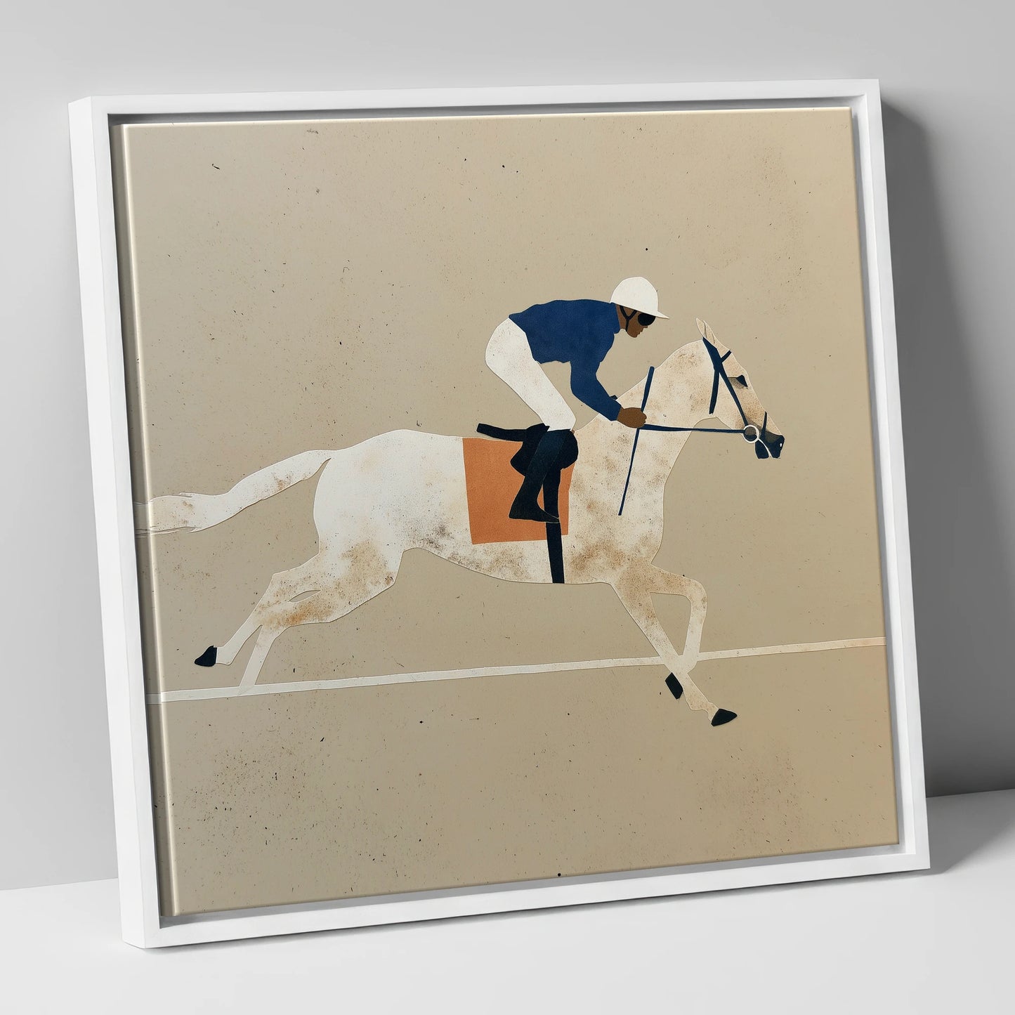 The Final Stride racing horse canvas wall art in white frame