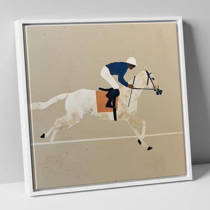 The Final Stride racing horse canvas wall art in white frame