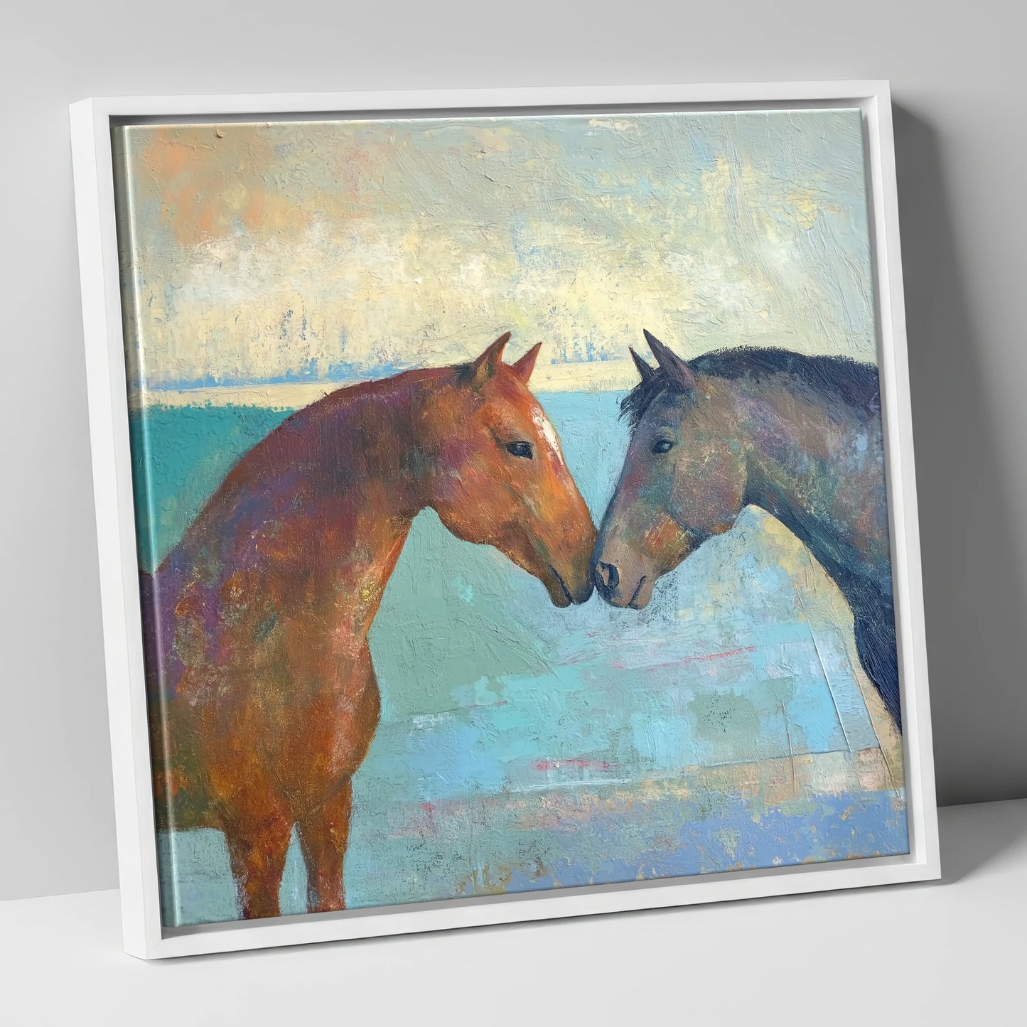 Kindred Spirits horse portrait canvas wall art in white frame