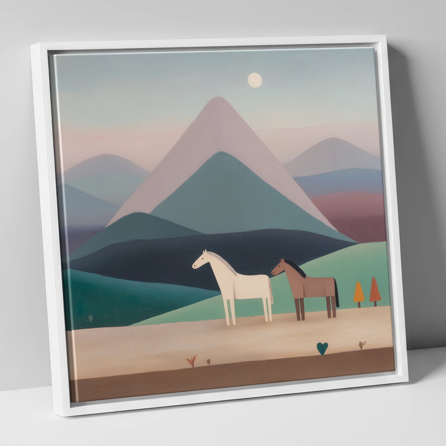 Tranquil Valley Companions horse landscape canvas wall art in white frame