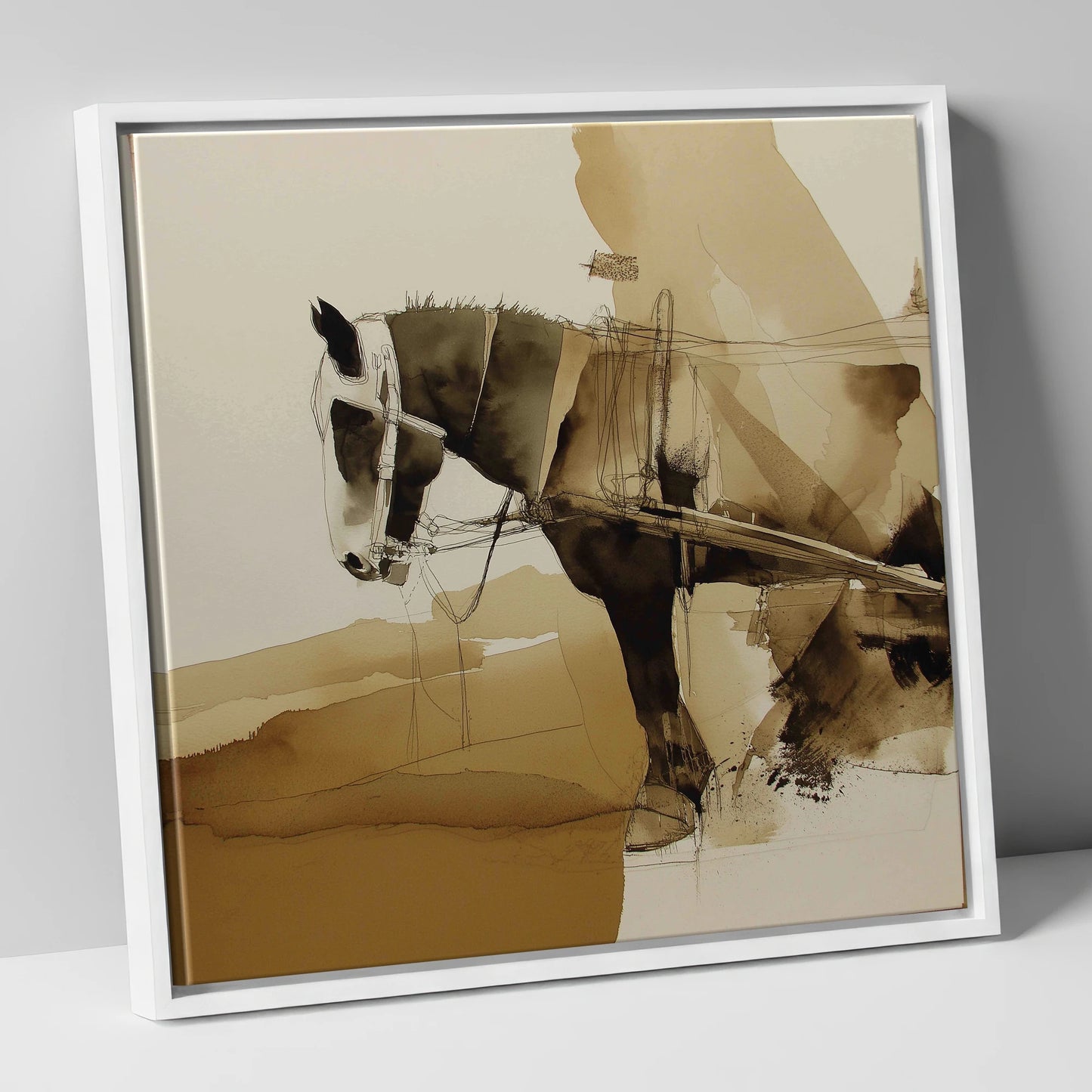Sepia Heavy Horse Study working horse canvas wall art in white frame