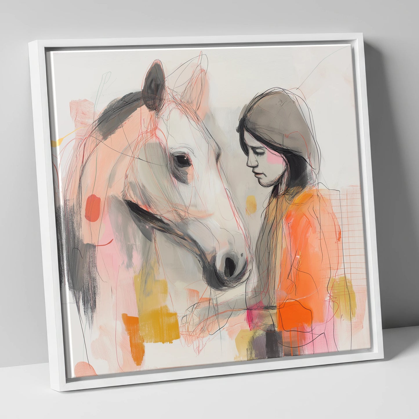 Unspoken Bond horse & rider canvas wall art in white frame