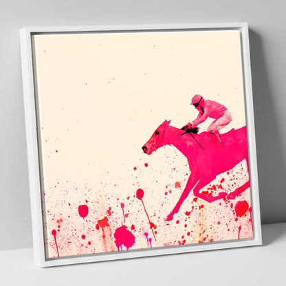 Velocity in Magenta racing horse canvas wall art in white frame