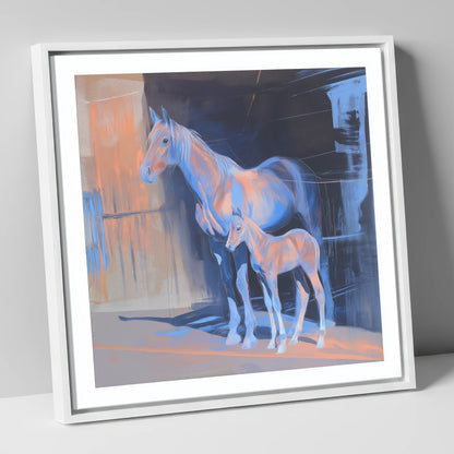 Luminous Mare And Foal mare & foal canvas wall art in white frame