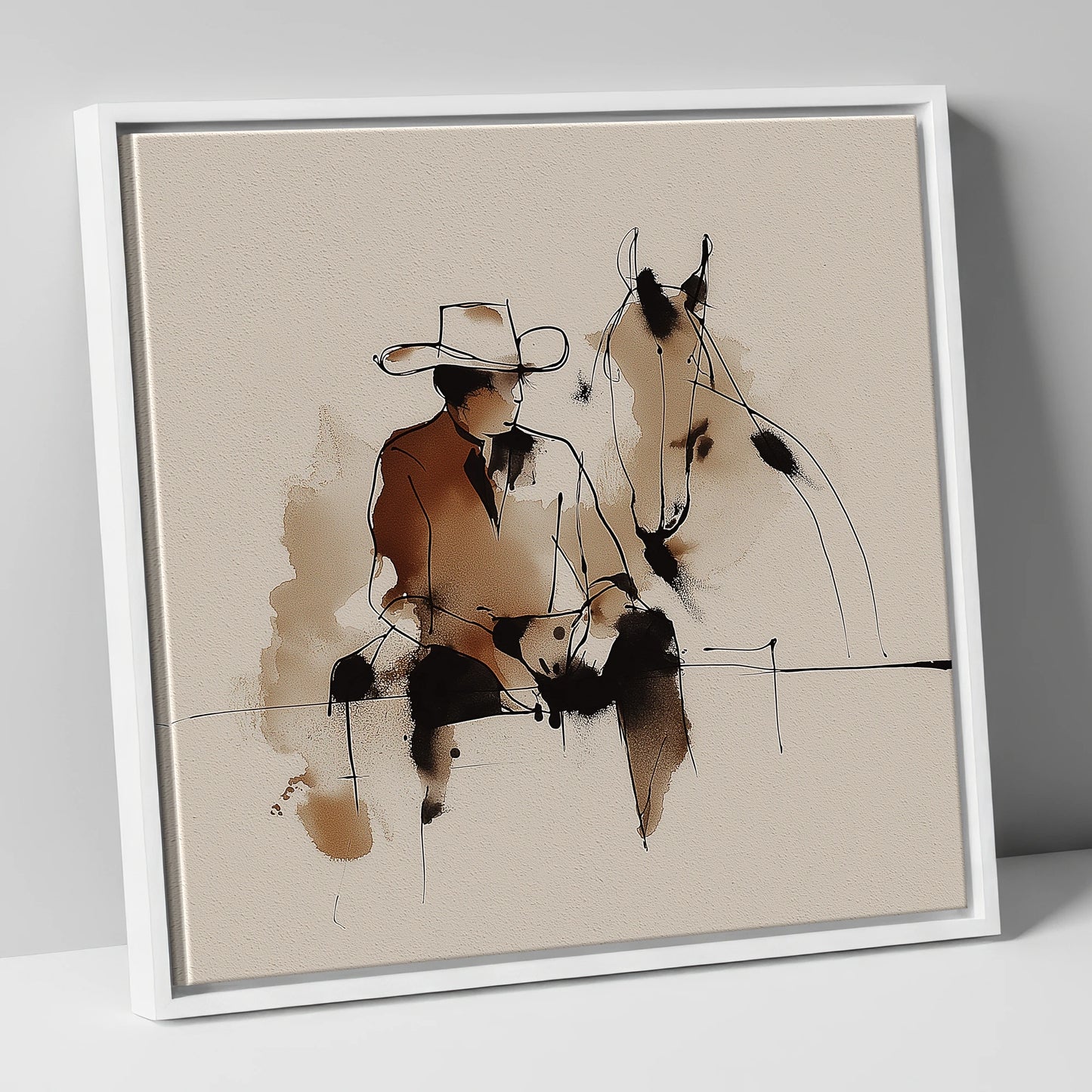 The Cowboy's Rest western horse canvas wall art in white frame