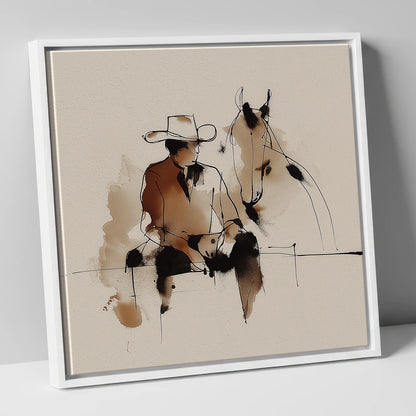 The Cowboy's Rest western horse canvas wall art in white frame
