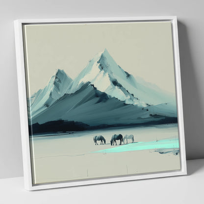 Alpine Valley Grazing horse landscape canvas wall art in white frame