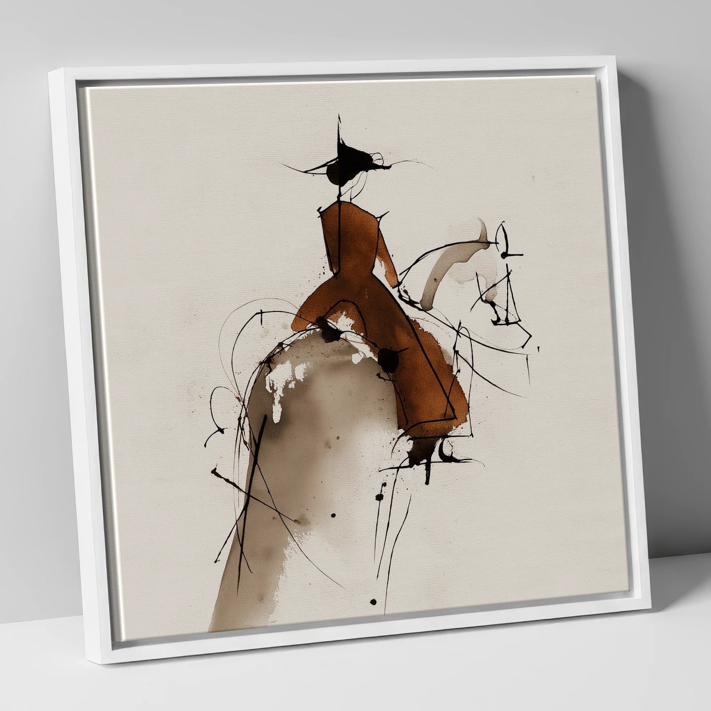Classical Harmony horse & rider canvas wall art in white frame