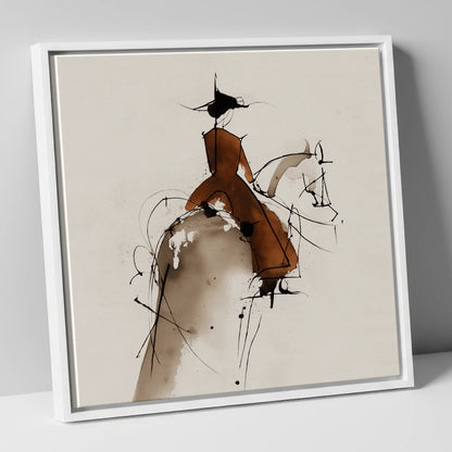 Classical Harmony horse & rider canvas wall art in white frame